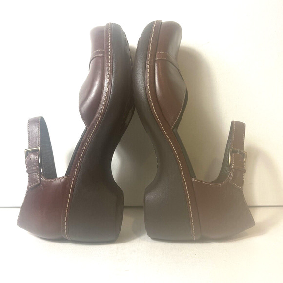 Ecco Womens EU 38 US 7.5 Mid Heels Burgundy Leather Ankle Strap Closed Toe Shoes - Picture 5 of 10